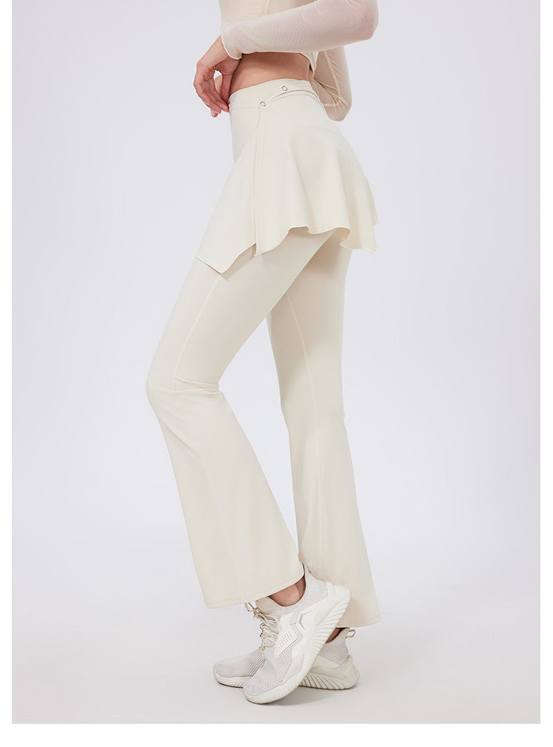 Two Piece Set High Waist Pleated Hip Lifting Nude Feel Yoga Pants Fart Curtain Outer Wear Running Workout Pants Breathable Fitness Bell Bottom Pants