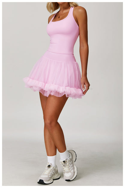 Sollinarry Summer Anti Exposure Base High Waist Tennis Skirt Casual A line Skirt Mesh Sports