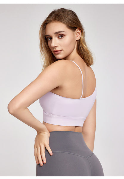 Oblique Shoulder Beauty Back Yoga Vest Women Chest Pad Solid Color Sexy All Matching Short Sports Fitness Top Outer Wear