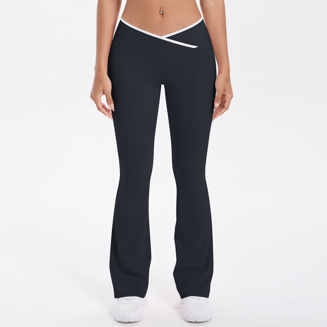 Yoga Pants Micro Pull Contrast Colour Cross High Waist Wide Leg Bell Bottoms Women Sports Fitness Pants