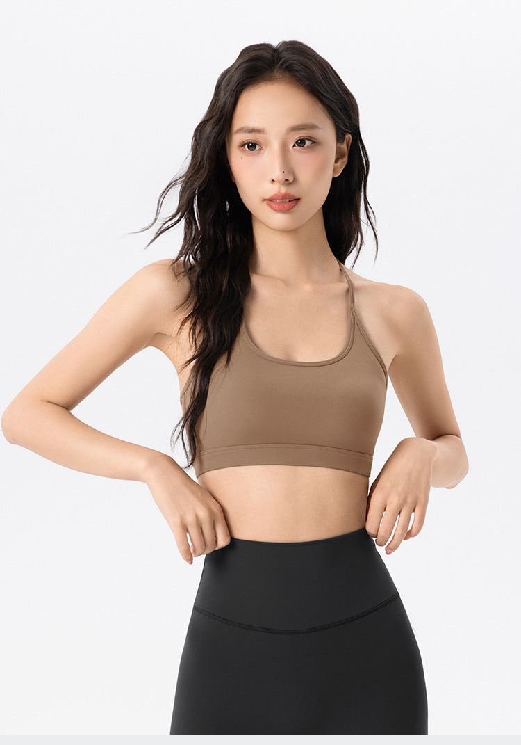 Nude Feel Skin Friendly Sports Underwear Women Chest Pad Hollow Out Cutout out Beauty Back Workout Bra Spaghetti Strap Shock Absorbing Yoga Clothes Vest