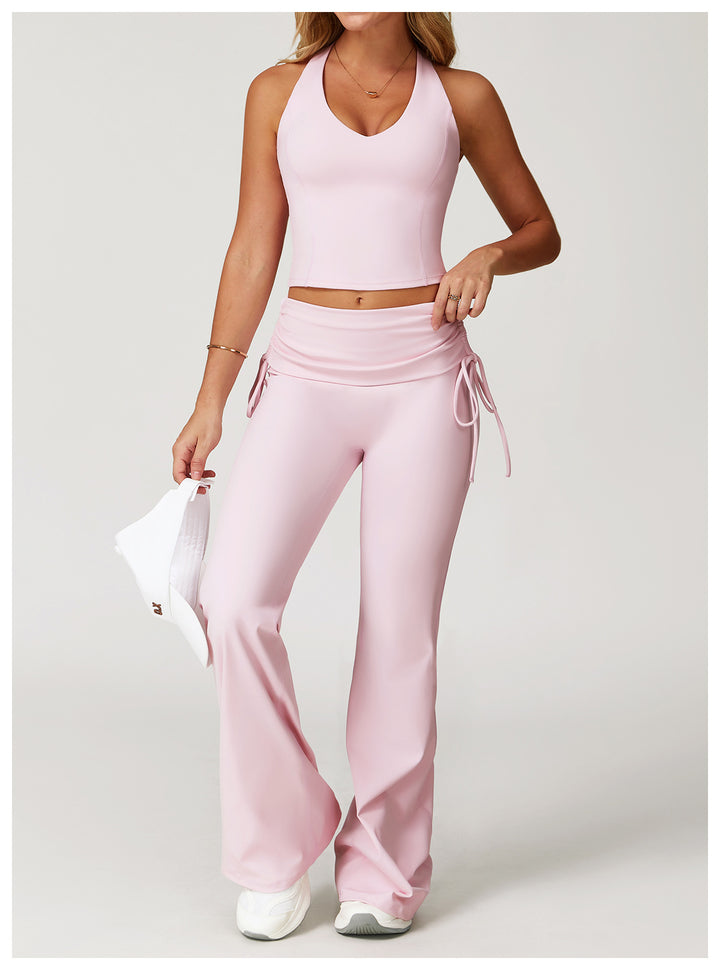 Sollinarry Folding High Waist Flared Pants Nude Feel Wide Leg Slimming Trousers Outdoor Running Fitness Sports Flared Pants
