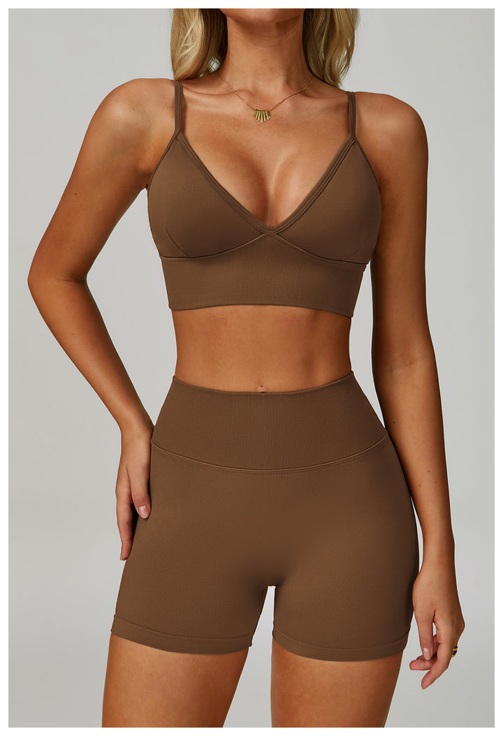 Sollinarry Seamless Knitted Tight Yoga Shorts Women V Shaped Waist Outer Wear Running Sports Quick Drying Fitness Pants