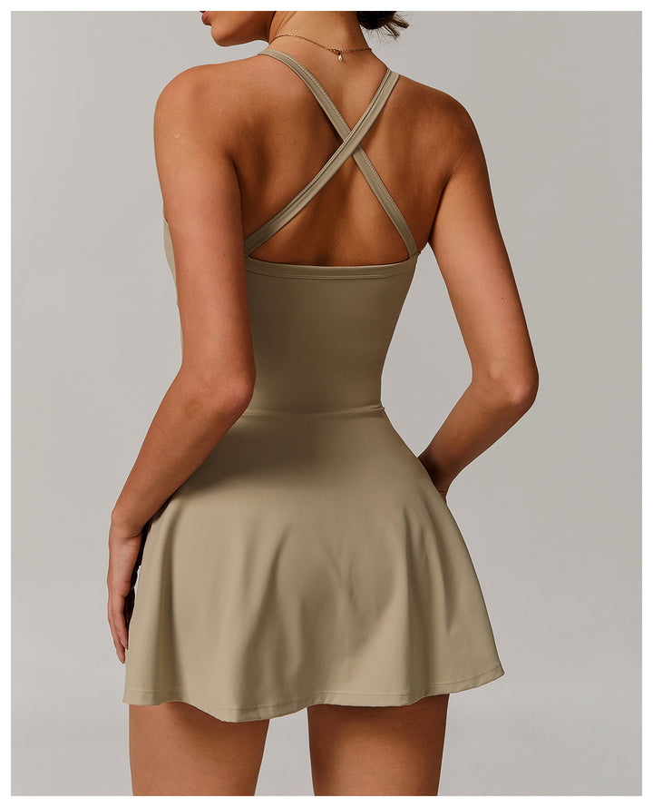 Sollinarry Sustainable Recycled Dress Anti Exposure Kink Design Cross Hollow Out Cutout out Beauty Back Tennis