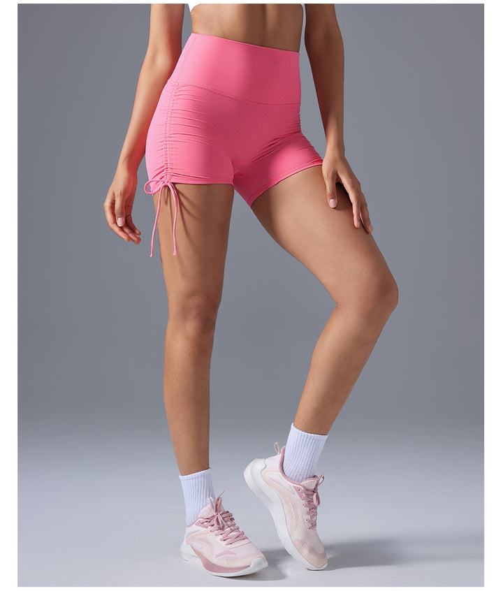 High Waist Tight Yoga Shorts Women No T Line Pleating Slimming Hip Workout Shorts Summer
