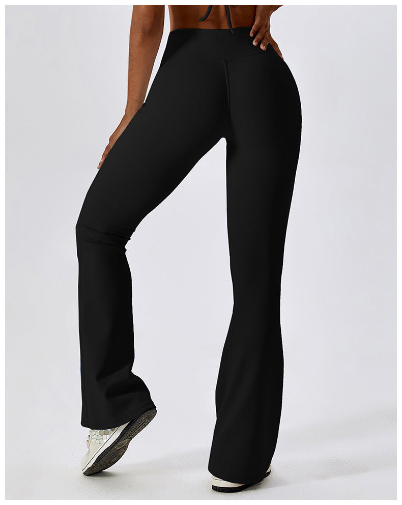 Sollinarry Cross High Waist Yoga Bell Bottom Pants Women Dance Sports Wide Leg Pants Casual Hip Lifting Fitness Bootcut Trousers
