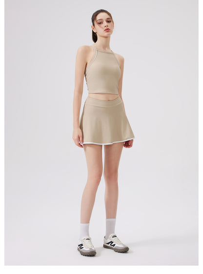Nude Feel Quick-Drying Sports Short Skirt Sports Fitness Thread Yoga A line Short Skirt Exposure Sports Tennis Skirt