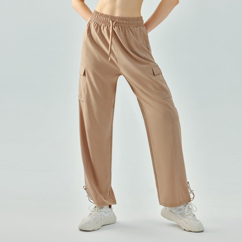 High Waist Yoga Wide Leg Pants Loose Fitted Figure Flattering Sports Pants Women Casual Sports Straight Pocket Fitness Pants