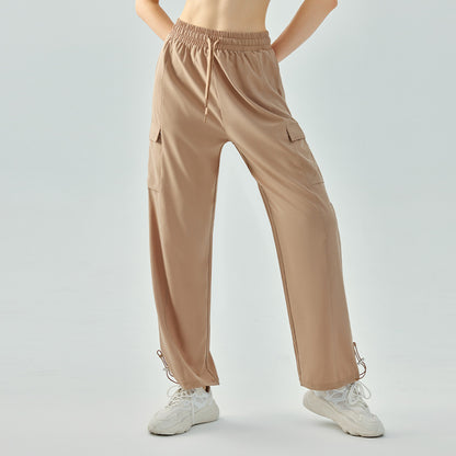 High Waist Yoga Wide Leg Pants Loose Fitted Figure Flattering Sports Pants Women Casual Sports Straight Pocket Fitness Pants