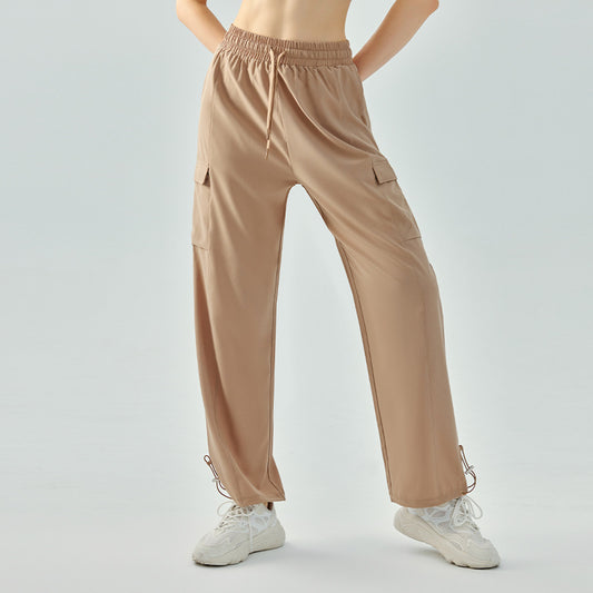 High Waist Yoga Wide Leg Pants Loose Fitted Figure Flattering Sports Pants Women Casual Sports Straight Pocket Fitness Pants