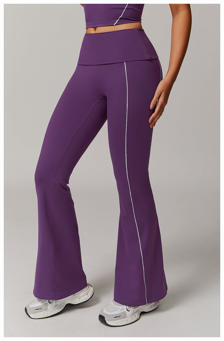 Sollinarry High Waist Nude Feel Yoga Pants Sports Fitness Wide Leg Slimming Bell Bottom Pants Casual Running Trousers