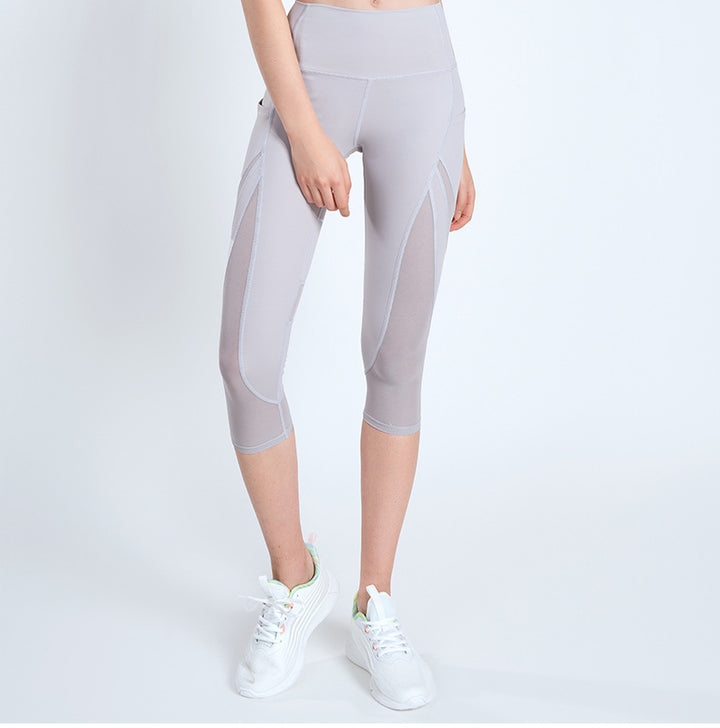 Mesh Cropped Pants Women High Waist Hip Lift Fitness Training Pants Slimming Leg Shaping Yoga Tights