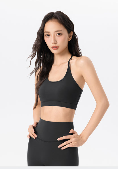 Nude Feel Skin Friendly Sports Underwear Women Chest Pad Hollow Out Cutout out Beauty Back Workout Bra Spaghetti Strap Shock Absorbing Yoga Clothes Vest