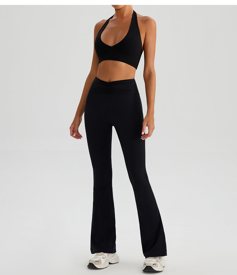 Nude Feel High Waist Hip Lift Yoga Pants Bell Bottom Pants Running Fitness Pants Slimming Tight Breathable Sports Pants