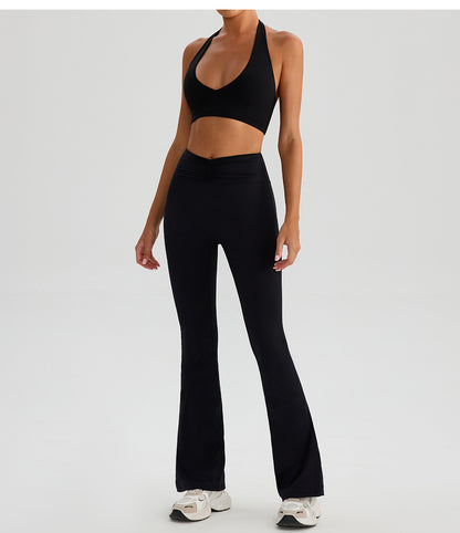 Nude Feel High Waist Hip Lift Yoga Pants Bell Bottom Pants Running Fitness Pants Slimming Tight Breathable Sports Pants