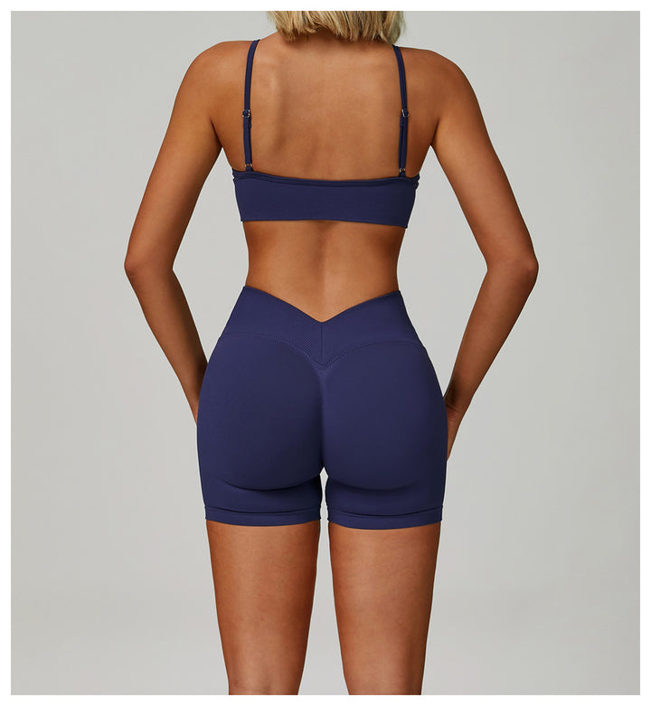 Sollinarry Seamless Knitted Tight Yoga Shorts Women V Shaped Waist Outer Wear Running Sports Quick Drying Fitness Pants