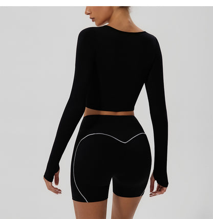 Autumn Winter Nude Feel Yoga Clothes Long Cuff Finger Dance Pilates Workout Clothes Top for Women