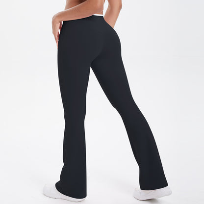 Yoga Pants Micro Pull Contrast Colour Cross High Waist Wide Leg Bell Bottoms Women Sports Fitness Pants