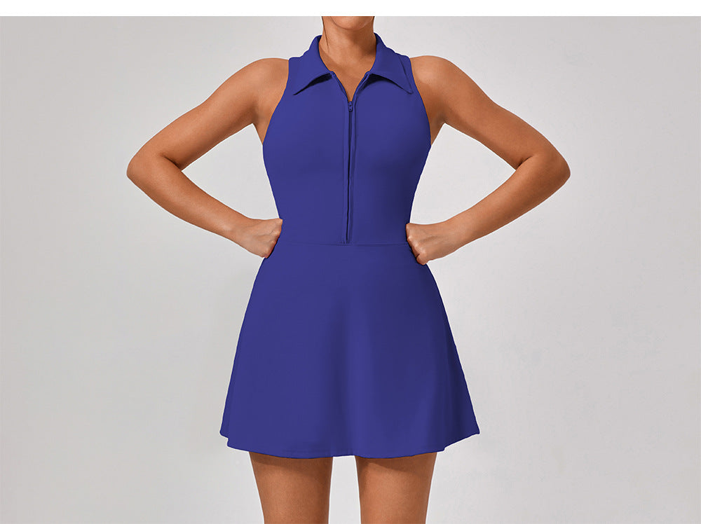 Spring Summer Skinny Slimming High Top Sports Dress Women Running Golf Tennis Workout Clothes Collared Suit