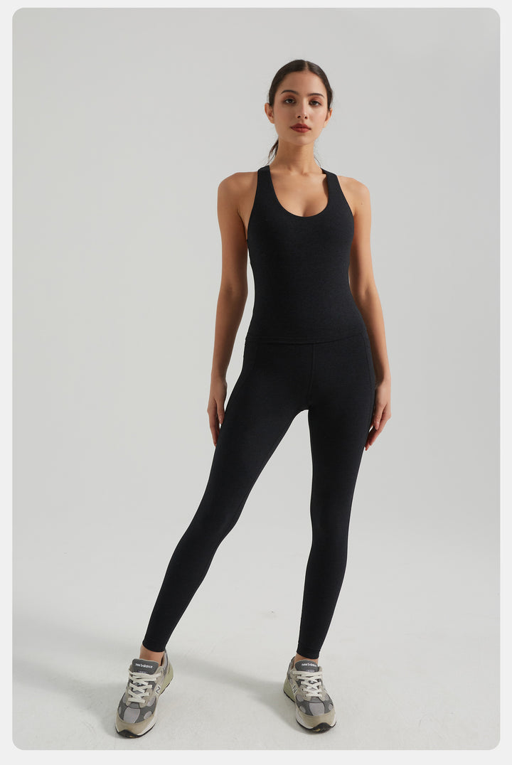 Sling Yoga Vest with Chest Pad High Waist Hip Lift Double Side Pocket Yoga Pants Sports Yoga Set Women
