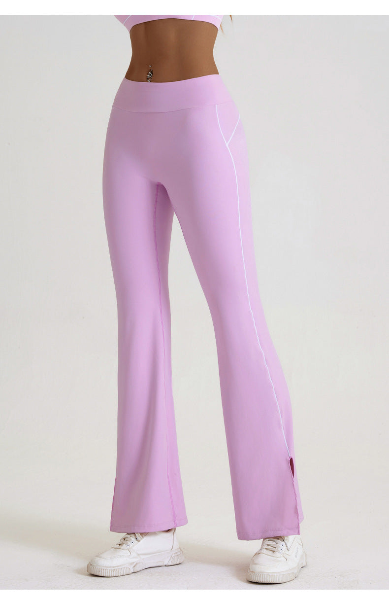 Summer High Waist Tight Nude Feel Hip Raise Yoga Pants Women Dance Fitness Outdoor Sports Horn Split Trousers