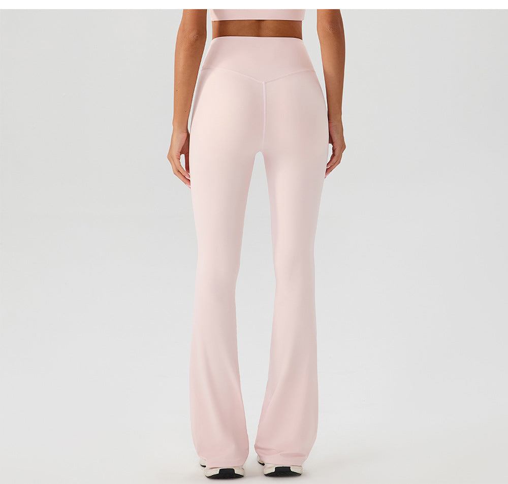 Nude Feel High Waist Hip Lift Yoga Pants Bell Bottom Pants Running Fitness Pants Slimming Tight Breathable Sports Pants