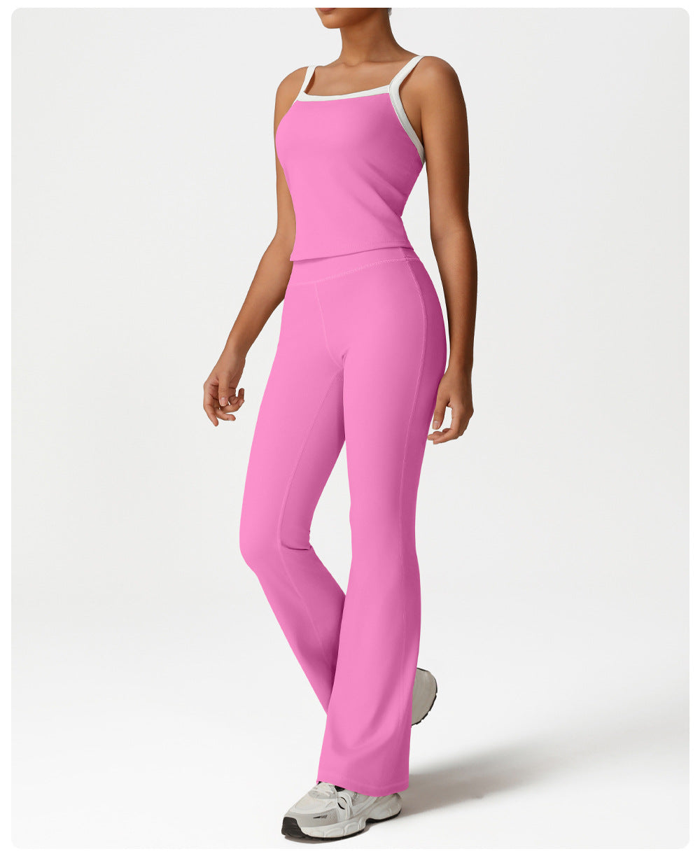 Hip Lifting Contrast Color Bell-Bottom Pants High Waist Nude Feel Slimming Wide Leg Pants Sports Fitness Yoga Bootcut Pants