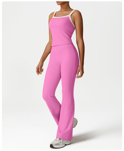 Hip Lifting Contrast Color Bell-Bottom Pants High Waist Nude Feel Slimming Wide Leg Pants Sports Fitness Yoga Bootcut Pants