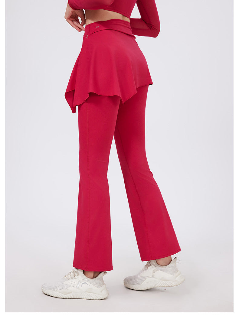 Two Piece Set High Waist Pleated Hip Lifting Nude Feel Yoga Pants Fart Curtain Outer Wear Running Workout Pants Breathable Fitness Bell Bottom Pants
