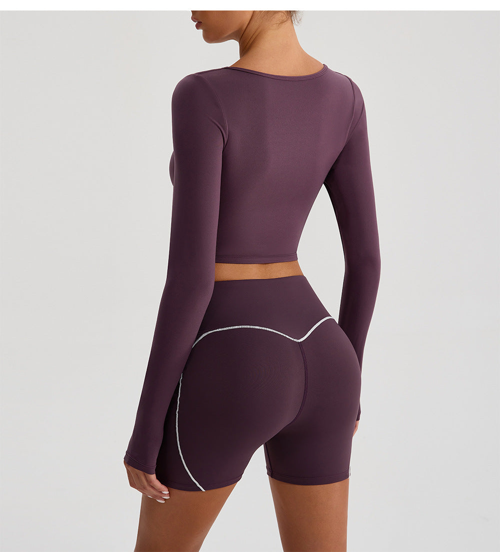 Autumn Winter Nude Feel Yoga Clothes Long Cuff Finger Dance Pilates Workout Clothes Top for Women