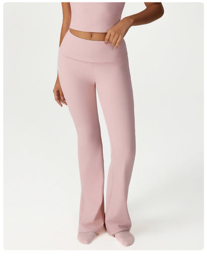 Folding High Waist Hip Lift Yoga Pants Casual Slim Fit Wide Leg Bell Bottoms Sports Fitness Outdoor All Matching Trousers