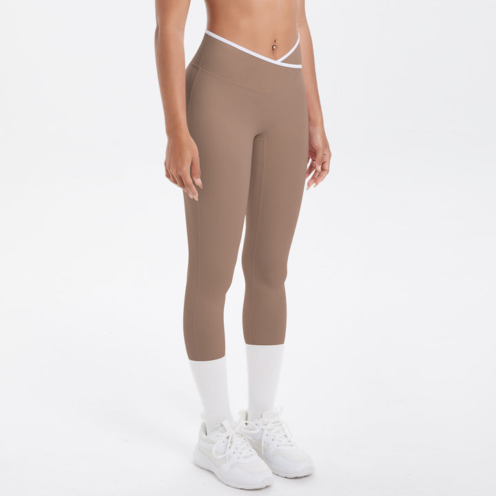 Sexy Hip Lifting Cross High Waist Cropped Pants Women Sports Fitness Pants