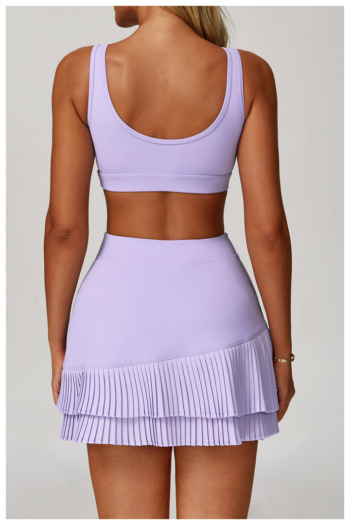 Sollinarry Sports Skirt Nude Feel High Waist Belly Wrap Pleated Skirt Anti Exposure Bottom Shorts Pocket Skirt