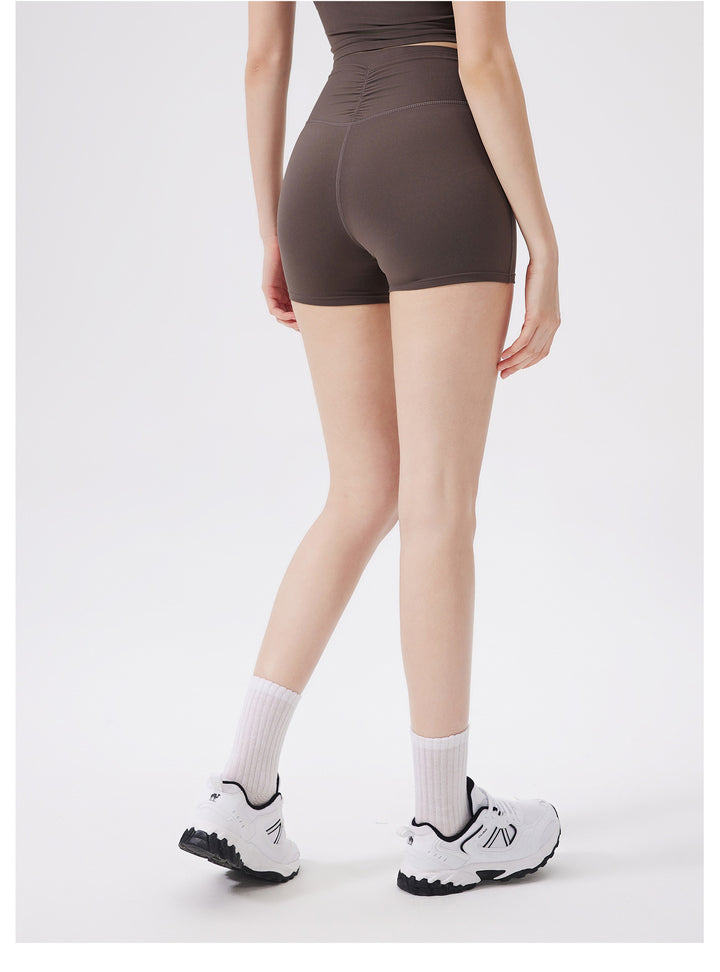 No Embarrassment Pleated Sports Shorts Back Pocket High Waist Hip Lift Cloud Sense Yoga Shorts Outer Wear Running Fitness Pants