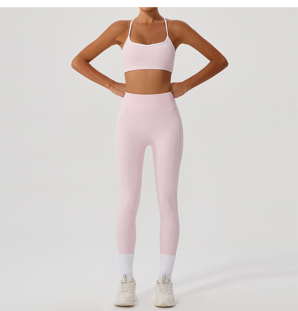 Contrast Color Yoga Clothes High Elastic Hip Lifting Sport Fitness Pants High Waist Nude Feel Outer Wear Running Sports Ninth Pants