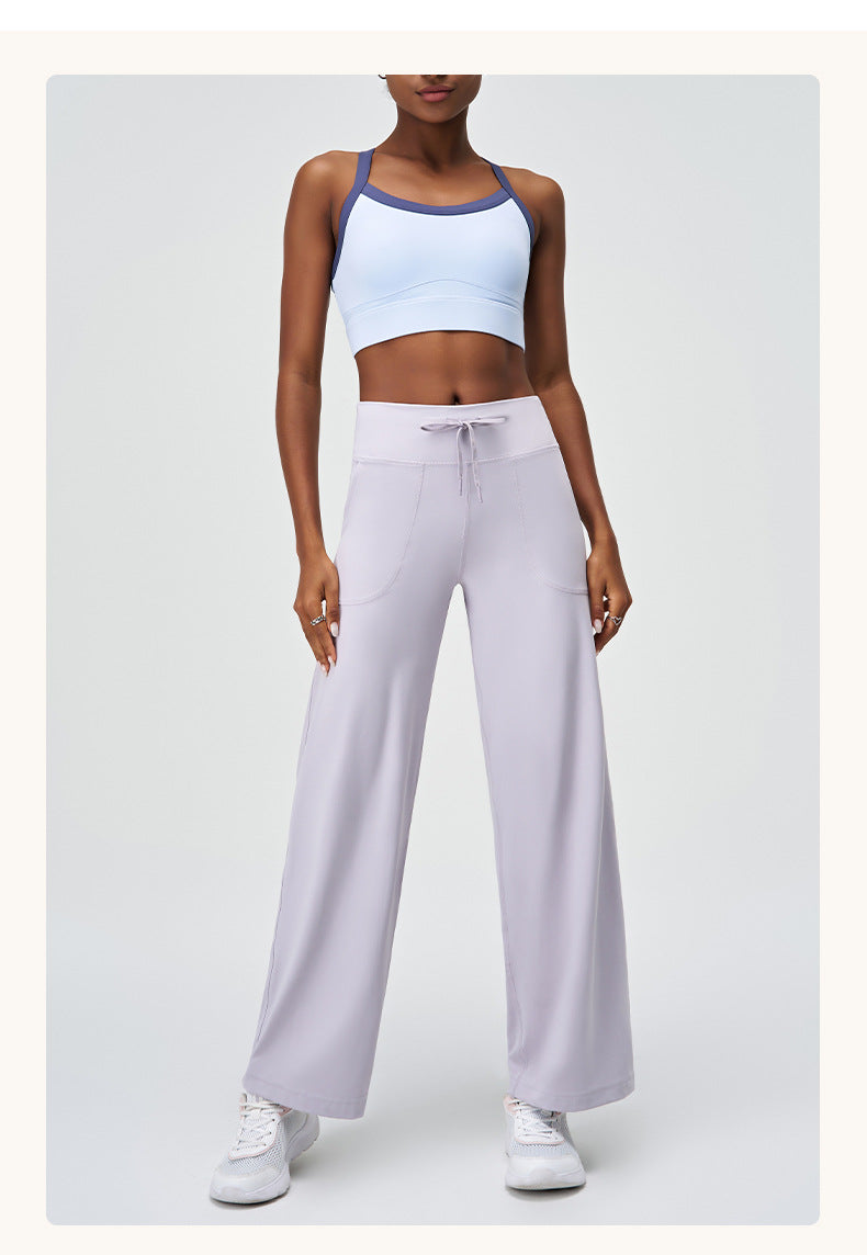 Spring Summer Micro Pull Yoga Pants Women High Waist Belly Contracting Outer Wear Hip Lifting Shaping Side Pocket Draping Wide Leg Pants