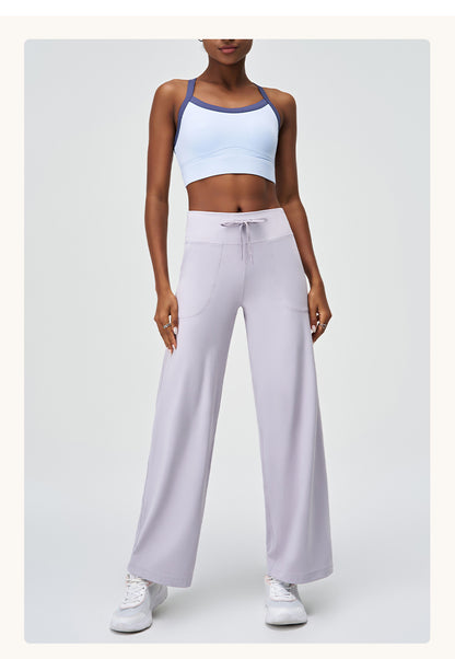 Spring Summer Micro Pull Yoga Pants Women High Waist Belly Contracting Outer Wear Hip Lifting Shaping Side Pocket Draping Wide Leg Pants