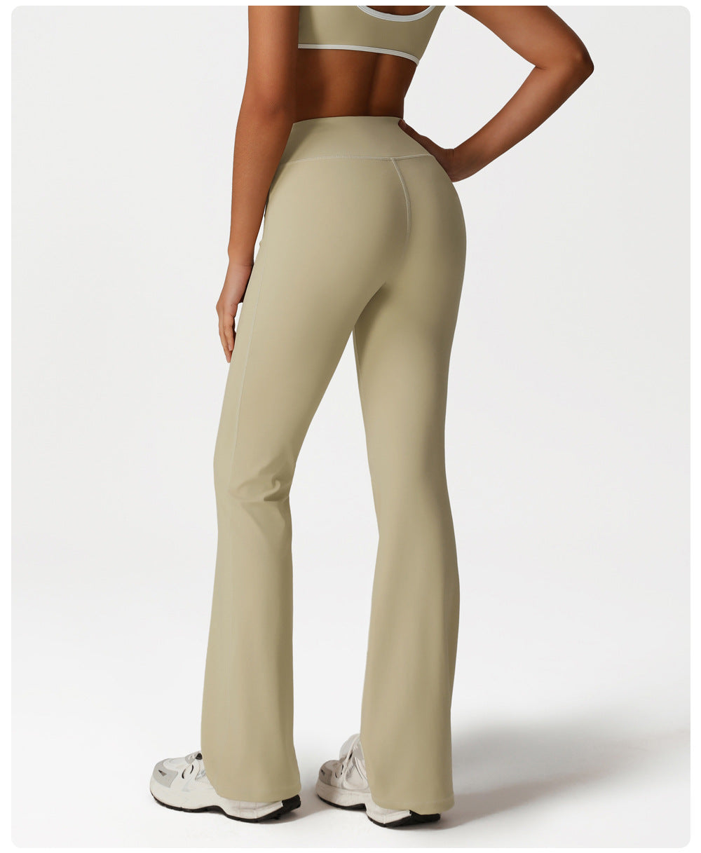 Hip Lifting Contrast Color Bell-Bottom Pants High Waist Nude Feel Slimming Wide Leg Pants Sports Fitness Yoga Bootcut Pants