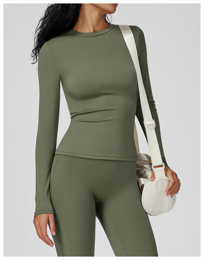 Long Sleeve Yoga Clothes round Neck Slim Fitness Clothes Outdoor Running Sport Long Sleeve T shirt