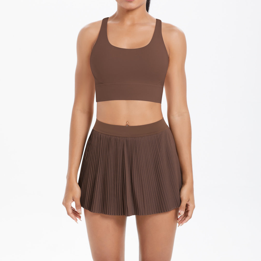 Yoga Wear Sexy Beauty Back Sports Bra Anti Exposure Breathable Tennis Skirt Tight Culottes Fitness Set Women