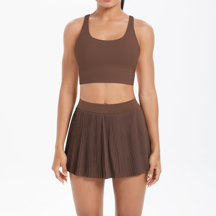 Yoga Wear Sexy Beauty Back Sports Bra Anti Exposure Breathable Tennis Skirt Tight Culottes Fitness Set Women