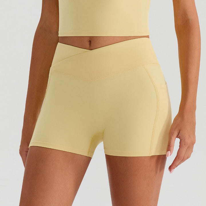 Summer Nude Feel Yoga Sports Shorts Outdoor Sports Fitness Cycling Bilateral Pockets Quick Drying Running Workout Shorts