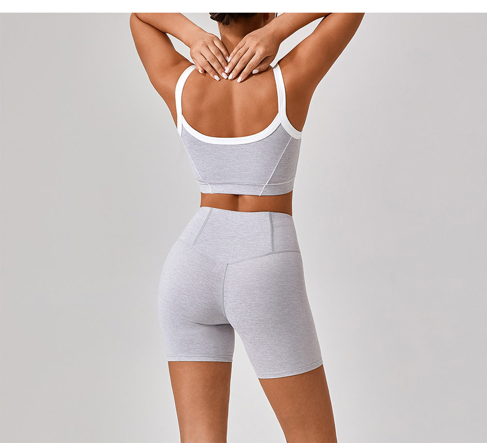 Nude Feel Tight Outdoor Sports Underwear Women Spaghetti Strap Contrast Color Suit Sling Yoga Clothes