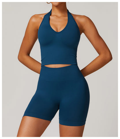 Sollinarry Breathable Halter Beauty Back Yoga Bra Seamless Sports Underwear Women Summer Shockproof Workout Top