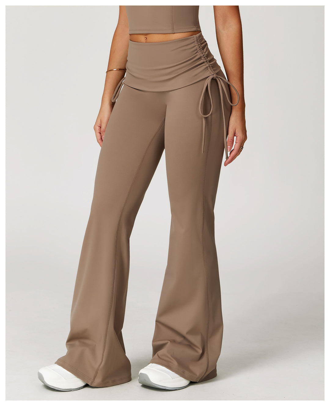 Sollinarry Folding High Waist Flared Pants Nude Feel Wide Leg Slimming Trousers Outdoor Running Fitness Sports Flared Pants