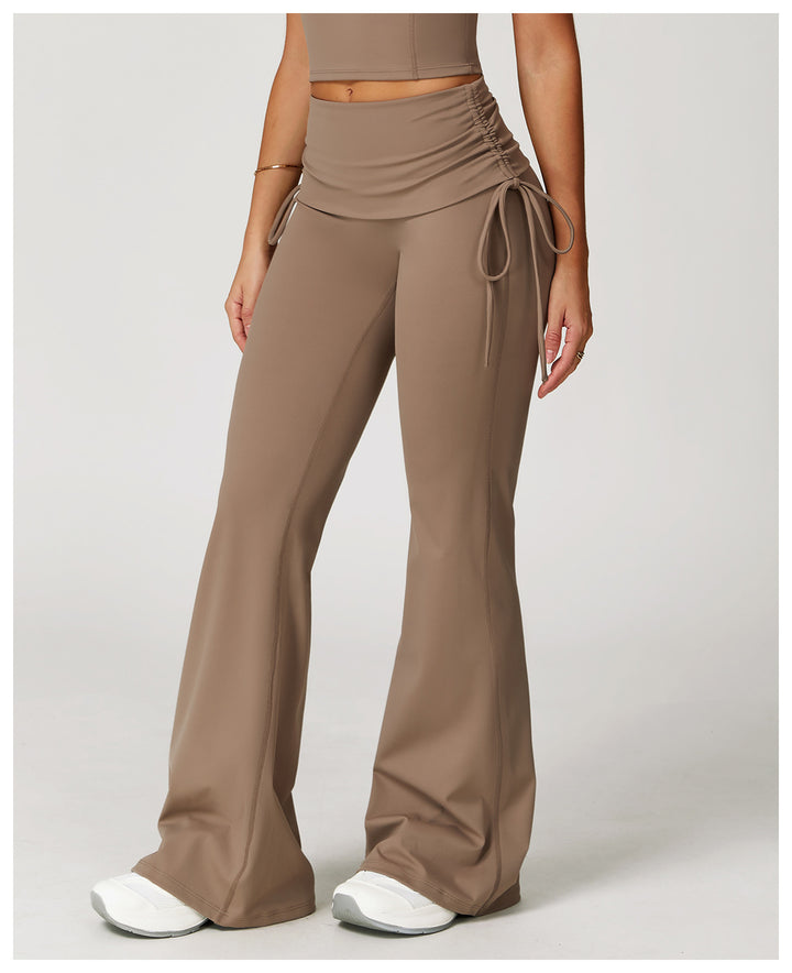Sollinarry Folding High Waist Flared Pants Nude Feel Wide Leg Slimming Trousers Outdoor Running Fitness Sports Flared Pants