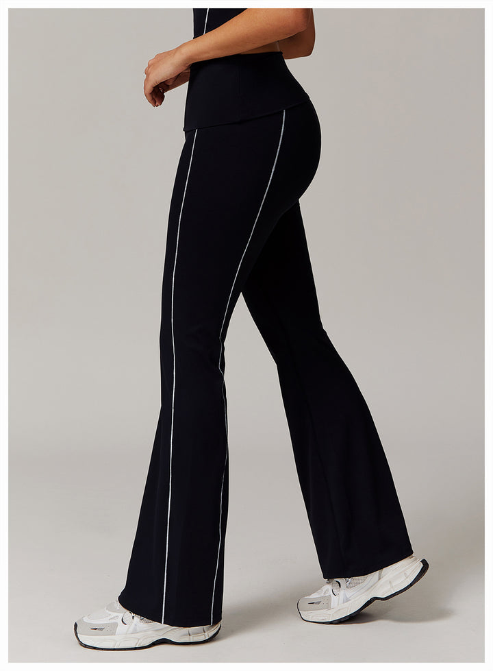 Sollinarry High Waist Nude Feel Yoga Pants Sports Fitness Wide Leg Slimming Bell Bottom Pants Casual Running Trousers