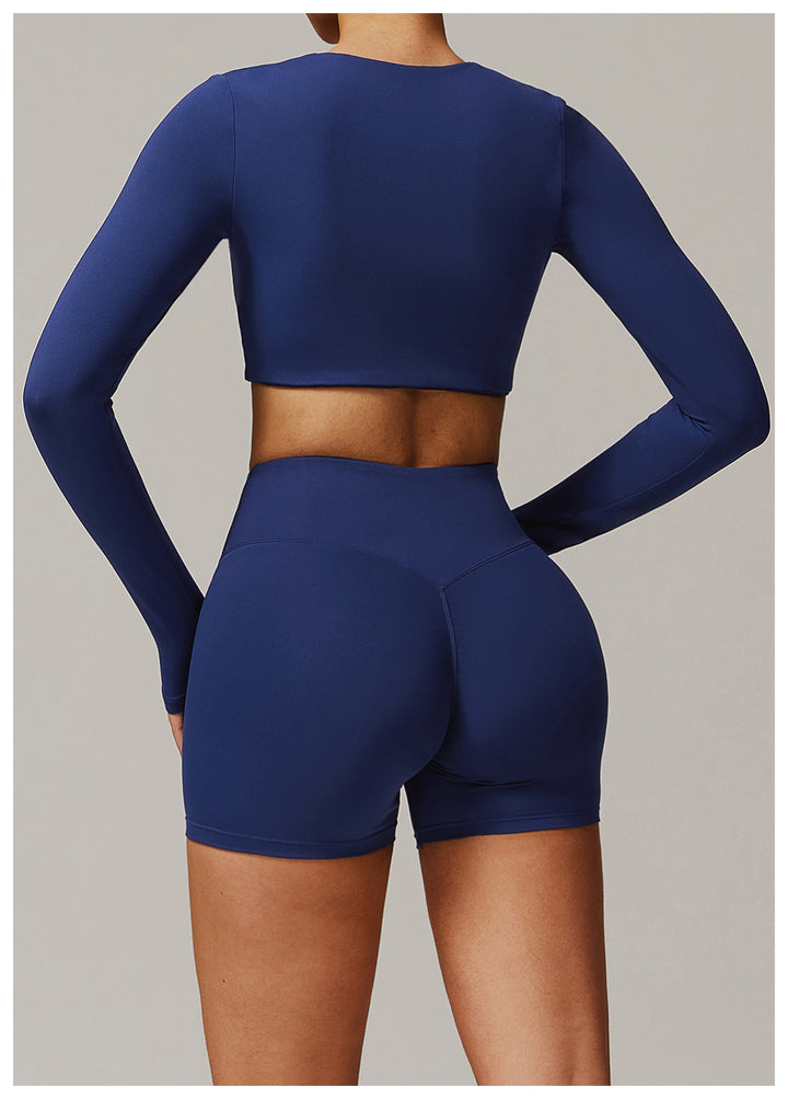Sollinarry Tight Quick Drying Yoga Long Sleeved Women V neck Short Slimming Top Running Sports Fitness T shirt