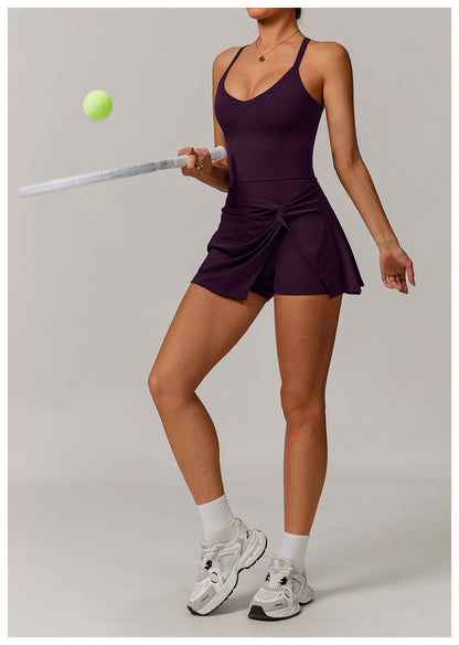 Sollinarry Sustainable Recycled Dress Anti Exposure Kink Design Cross Hollow Out Cutout out Beauty Back Tennis