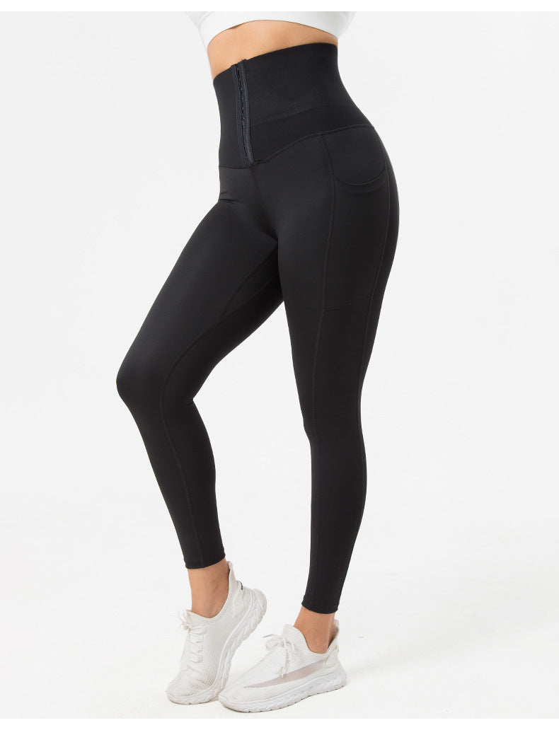 Breasted Yoga Pants Pocket Plus Size Belly Contraction Weight Loss Pants Sports Tight Yoga Shaping Pants